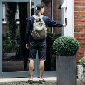 Person entering a multifamily property gate